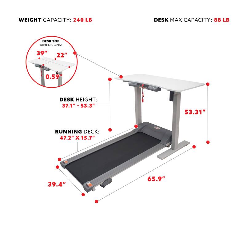Sunny Health & Fitness Treadmill with Detachable Automated Desk - 65.9L x 39.4W x 53.3H