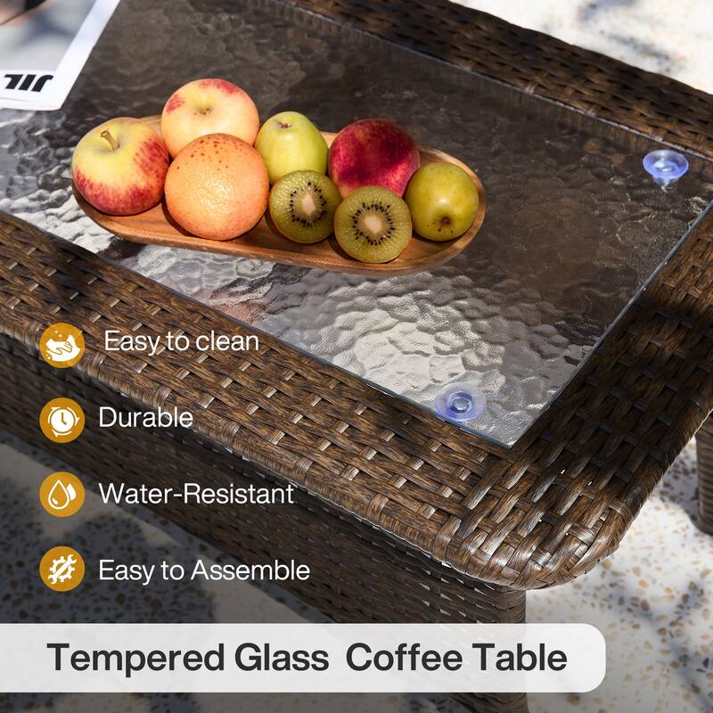 Rectangular Wicker Outdoor Coffee Table With Glass Top