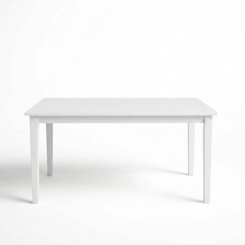 Modern 59 Inch Rectangular Dining Table, Black, White or Oak Finish, Solid Rubberwood