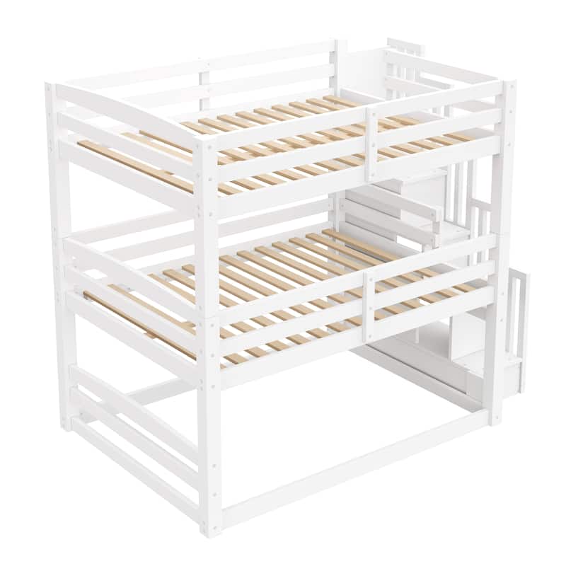 Separate Design Triple Bunk Bed with Storage Staircase, Converts to Bunk Bed and Platform Bed