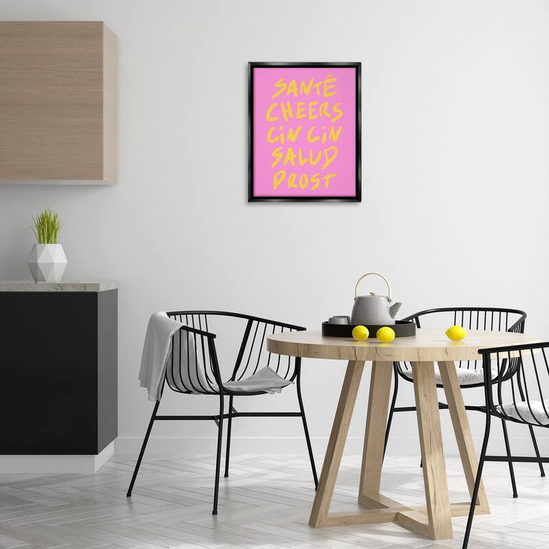 Stupell Multilingual Cheers on Pink Framed Floater Canvas Wall Art Design By House of Lulu