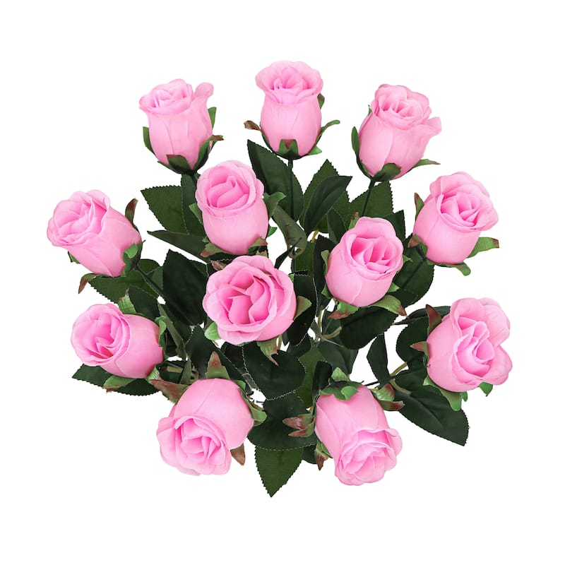 Set of 2 Pink Artificial Rose Bud Flower Stem Bush Bouquet 19.5in - 19.5" L x 12" W x 12" DP
