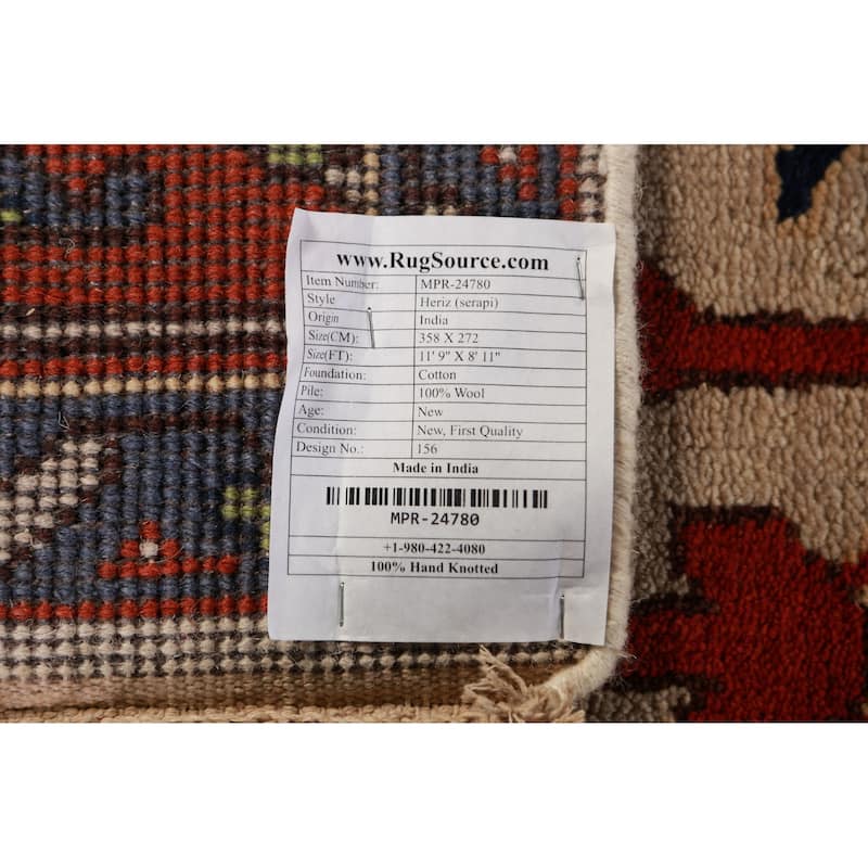 Ivory & Orange Heriz Serapi Indian Area Rug Handmade Wool Carpet - 8'11"x 11'9"
