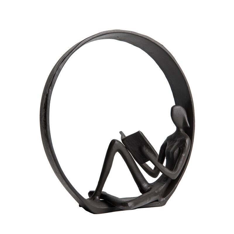 Danya B. Contemporary Encircled Reader Cast Iron Sculpture Statue - Male, Female, or Dual Bookend Options