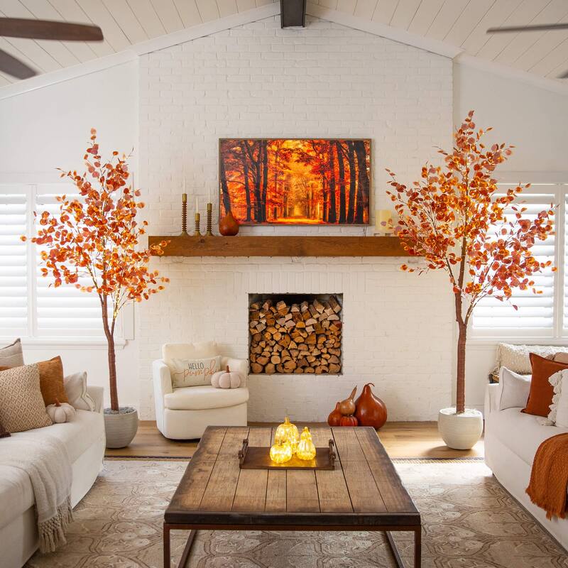 8-ft Pre-Lit Grand Autumn Eucalyptus Artificial Fall Tree - Green