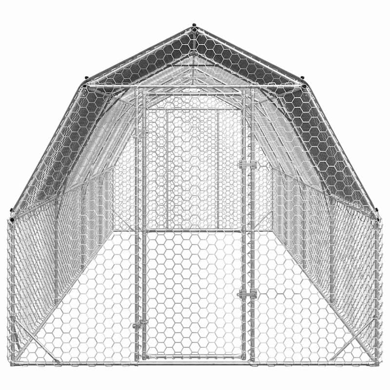 vidaXL Chicken Run Galvanized Steel Large Durable Walk-in Chicken Run - Silver - 315 x 98.4 x 88.6