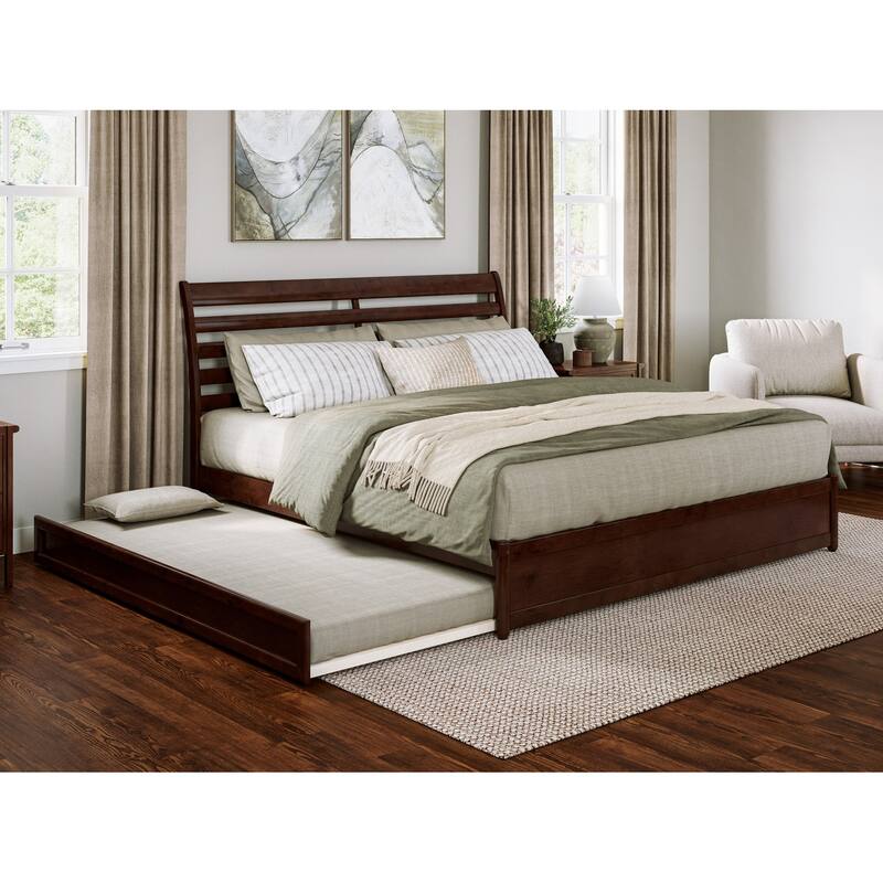 Emelie Platform Bed with Panel Footboard and Twin XL Trundle - Walnut - King