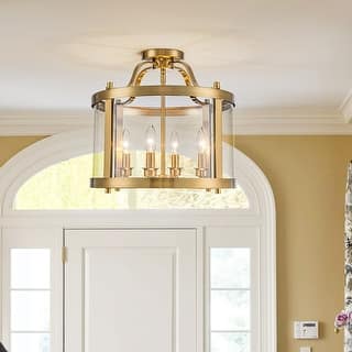 4-Light Industrial Glam Brass Drum Semi Flush Mount