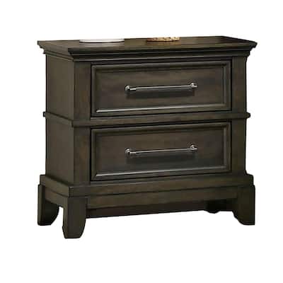 Gray/Pewter 2 Drawer 25.75 in. W Nightstand with Sturdy Hardware and Ample Storage