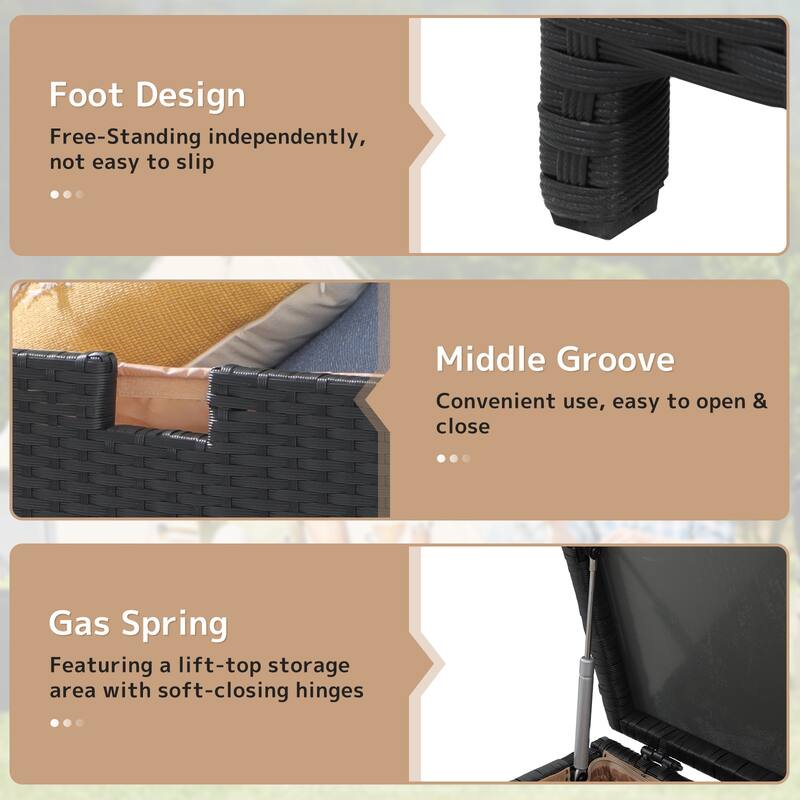 120 Gallon Outdoor Wicker Cushion Storage Storage Box, Garden Deck Bin with Aluminum Frame - 51.2” (L) x 20.5” (W) x 29” (H)