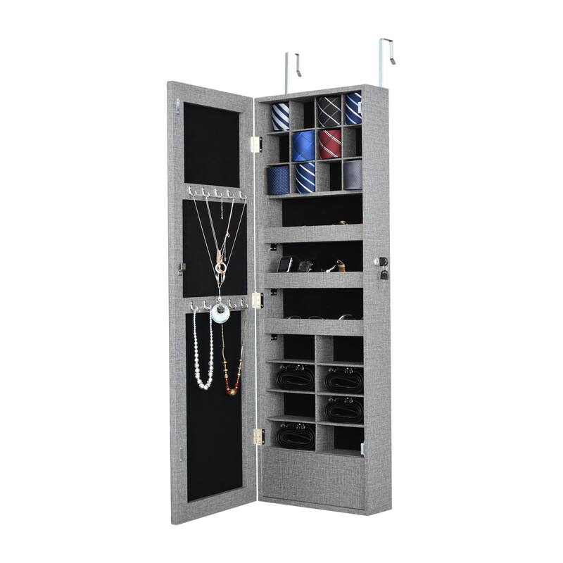 Anmytek Jewelry Storage Mirror Cabinet With LED Lights Can Be Hung On The Door Or Wall