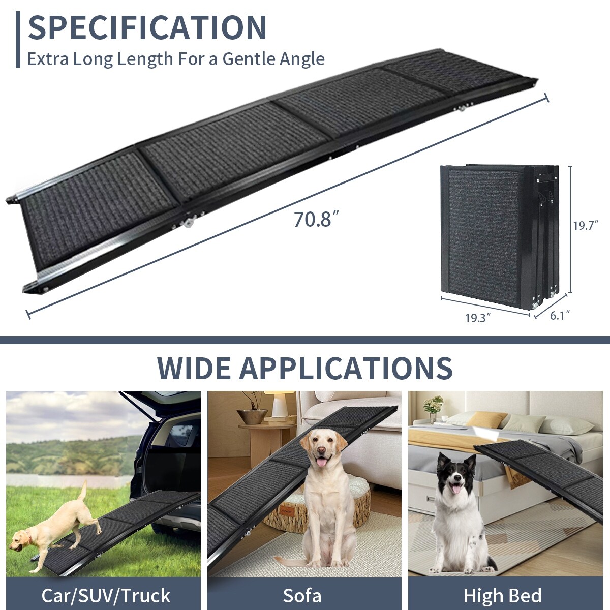 Dog Ramp for Car, Foldable Pet Stair Car Ramp with Anti-Slip Rug