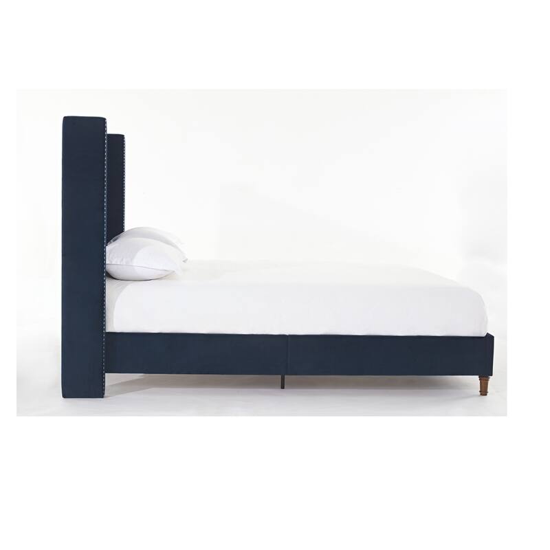 Upholstered Queen Bed with Nailhead Trim Wingback Headboard