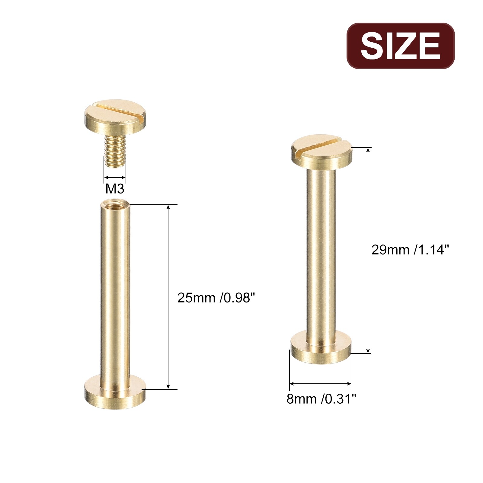 Brass Chicago Screws, Flat Head Screw Back Binding Post Nail Stud Rivets for DIY Leather Craft Belt