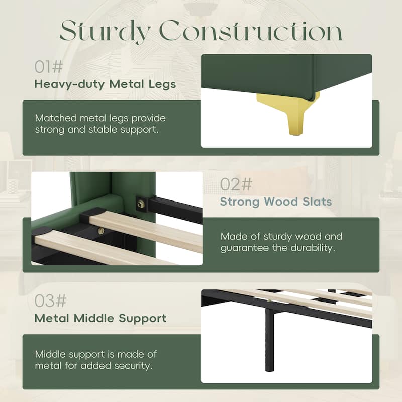 Queen Platform Bed - PU Leather - Wingback Style