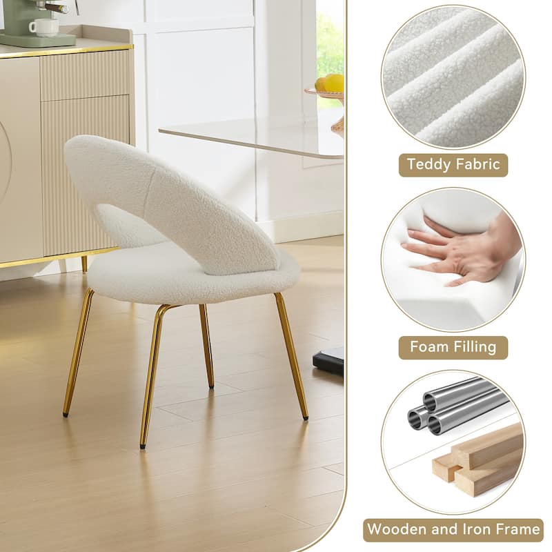 Set of 1 Teddy Fabric Dining Chairs With Curved Backrest and Golden Metal Legs for Kitchen or Dining Room
