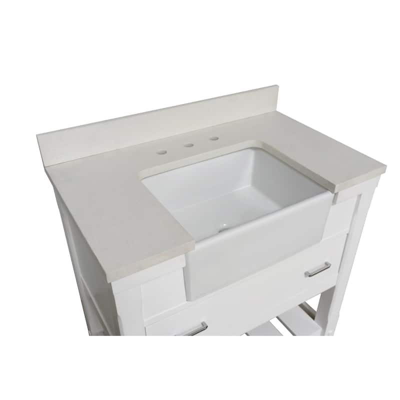 KitchenBathCollection Charlotte 36" Farmhouse Bathroom Vanity with Quartz Top
