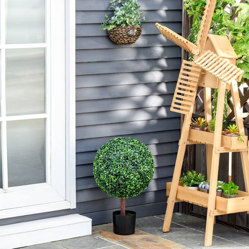 23.5" Artificial Boxwood Topiary Ball Tree, Fake Decorative Plant, Nursery Pot Included