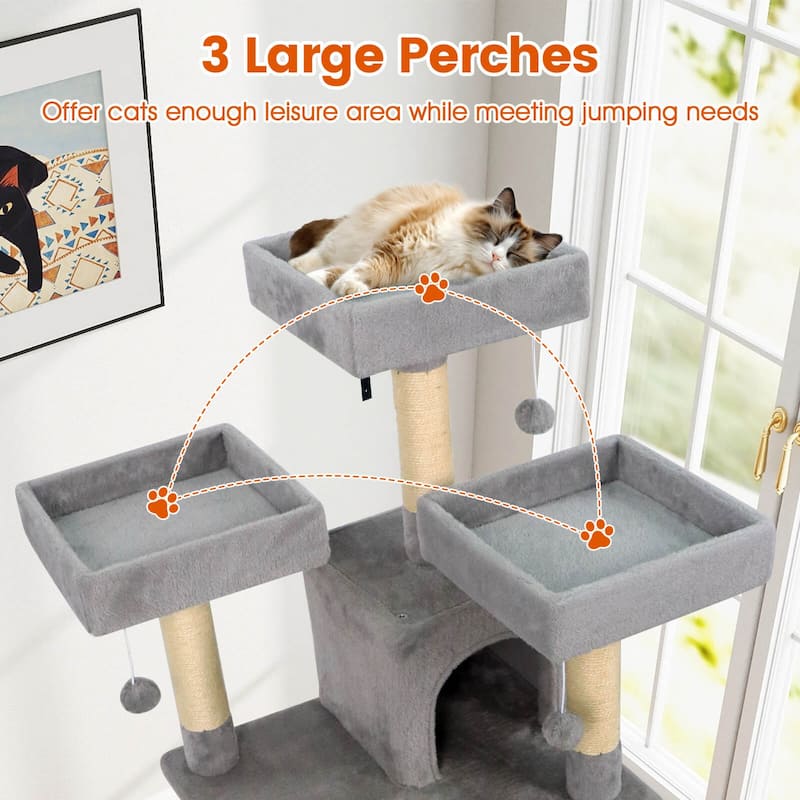 Costway 65” Tall Multi-level Cat Tree with 3 Upholstered Top Perch 2 - See Details