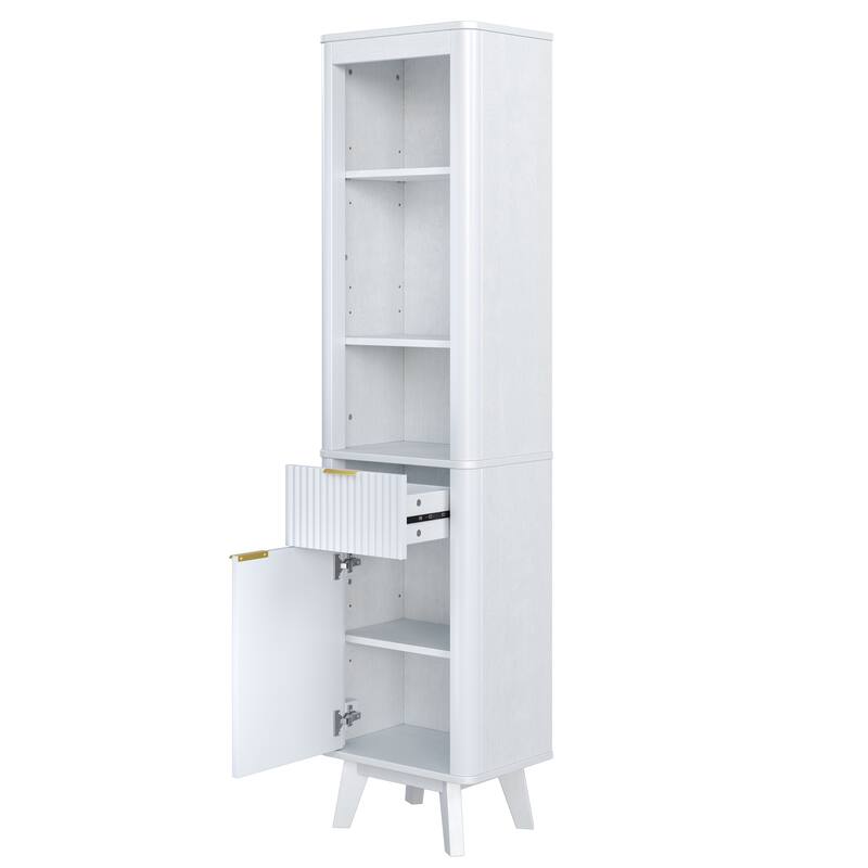 68" H Tall Bathroom Storage Cabinet with Adjustable Shelves and One Drawer & Door, Storage Cabinet for Bathroom, Living Room
