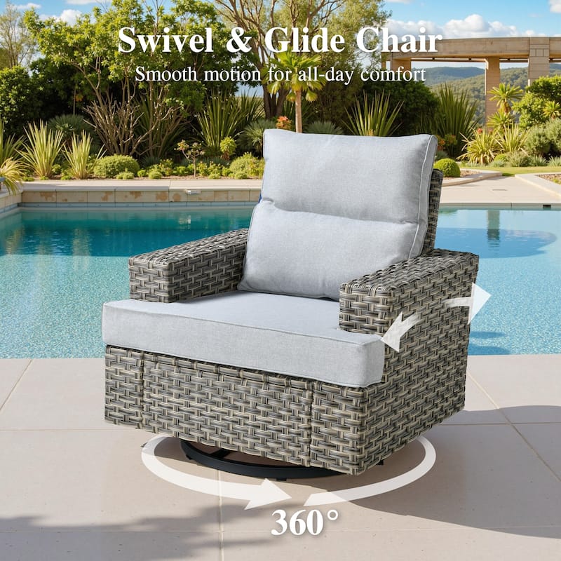 OVIOS 10 Pieces T shaped Seat Wide Armrest Swivel Chair Set With Fire Pit
