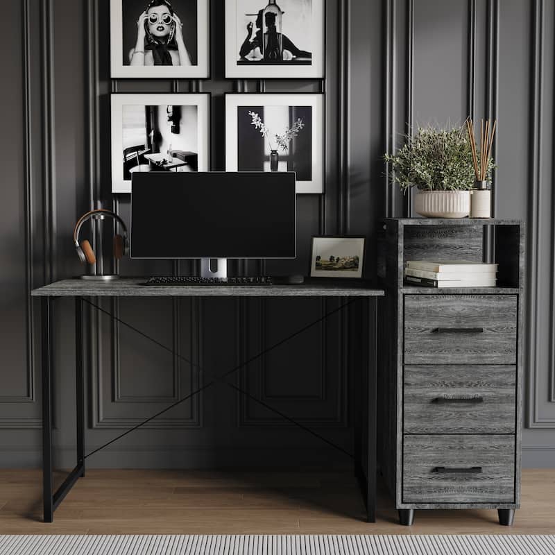 CraftPorch Shabby Chic Writing Desk with Side Cabinet