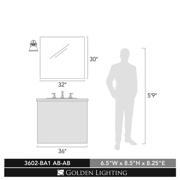 dimension image slide 2 of 3, Golden Lighting Duncan Single Light 9" Tall Bathroom Sconce