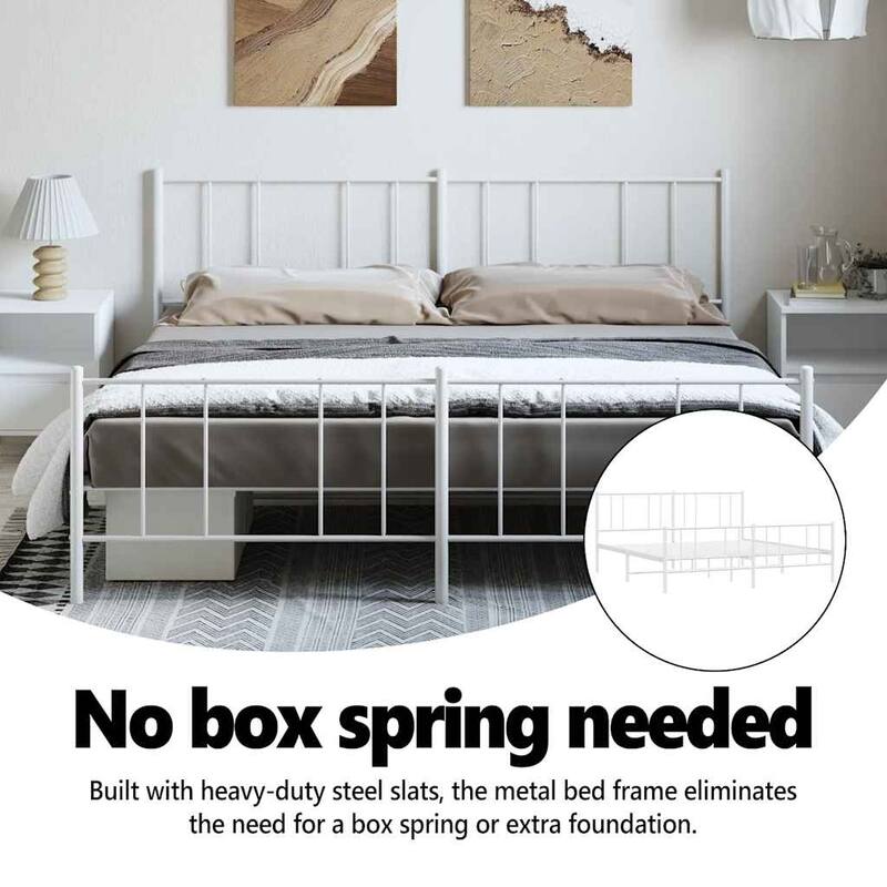 vidaXL Metal Bed Frame with Headboard, No Mattress