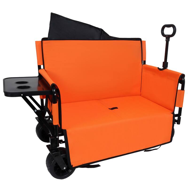 3-in-1 Convertible Folding Wagon Cart with Bench Seat & Rear-Mounted Folding Tabletop