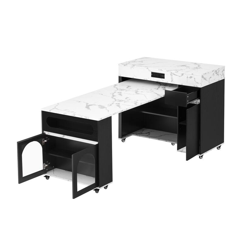 Extendable Dining Table & Rolling Kitchen Island Combo with Folding Top, Drawers & Power Outlet