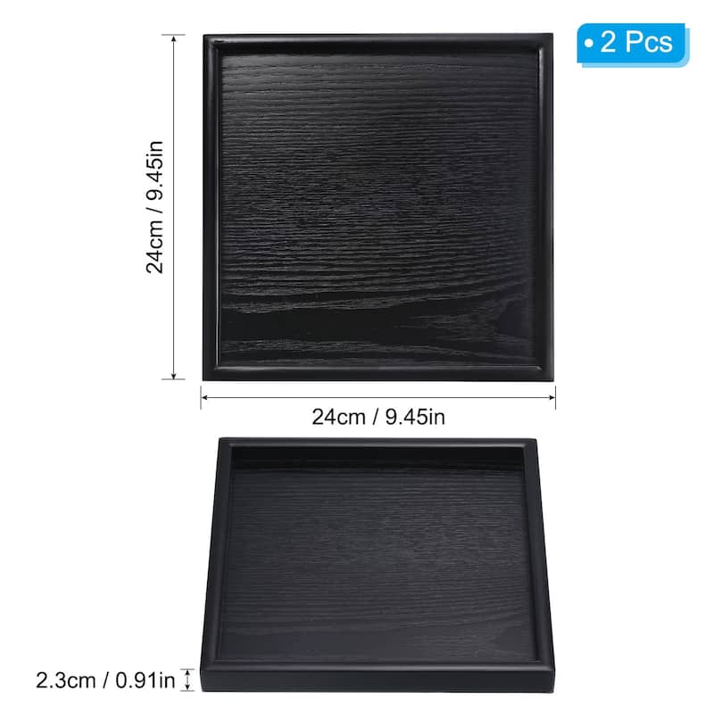 2pcs Wood Serving Tray Square Decorative Platter Home Kitchen Table - 9.4 Inch