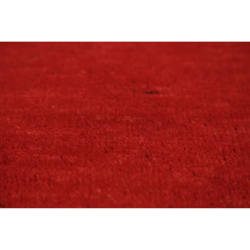 Gabbeh Modern Rug Hand-Knotted Solid Red Wool Carpet - 3'10" x 5'10"