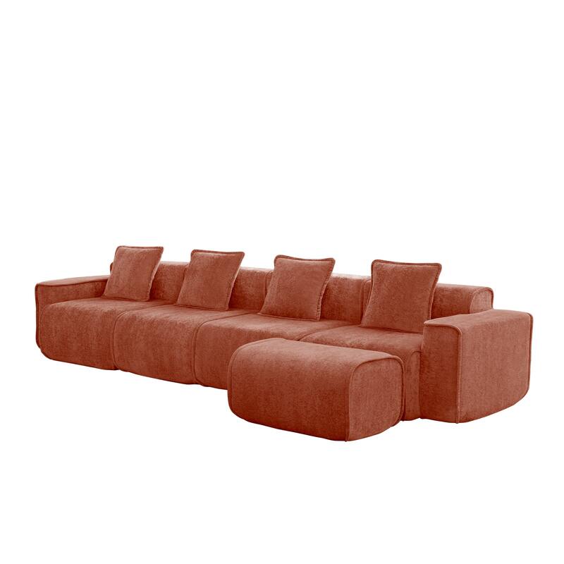 GDFStudio - Velvet Streamlined Modular 4-Seater 138.58" L-Shaped Sectional Sofa with Ottoman