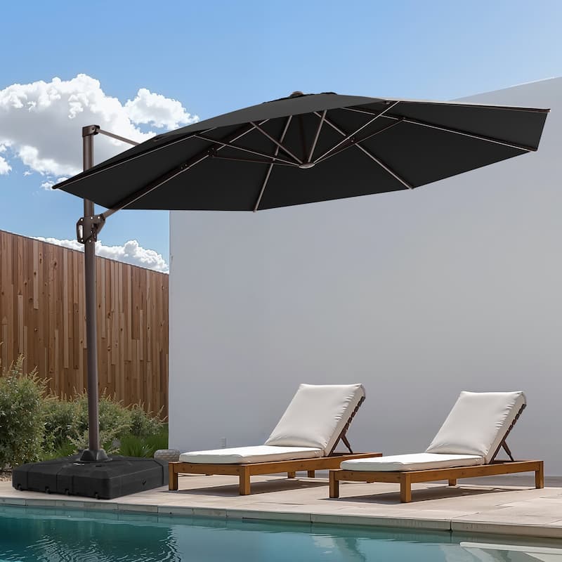 11 Ft Outdoor Patio Cantilever 360 Degree Rotation Offset Umbrella with Weighted Base - Black