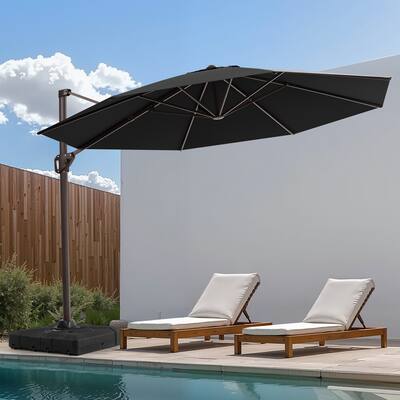 11 Ft Outdoor Patio Cantilever 360 Degree Rotation Offset Umbrella with Weighted Base