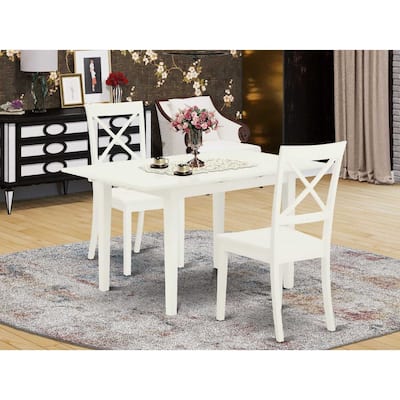 HomeStock 3-Piece Linen White Finish Rectangular Solid Wood Top with Butterfly Leaf Dining Table Set