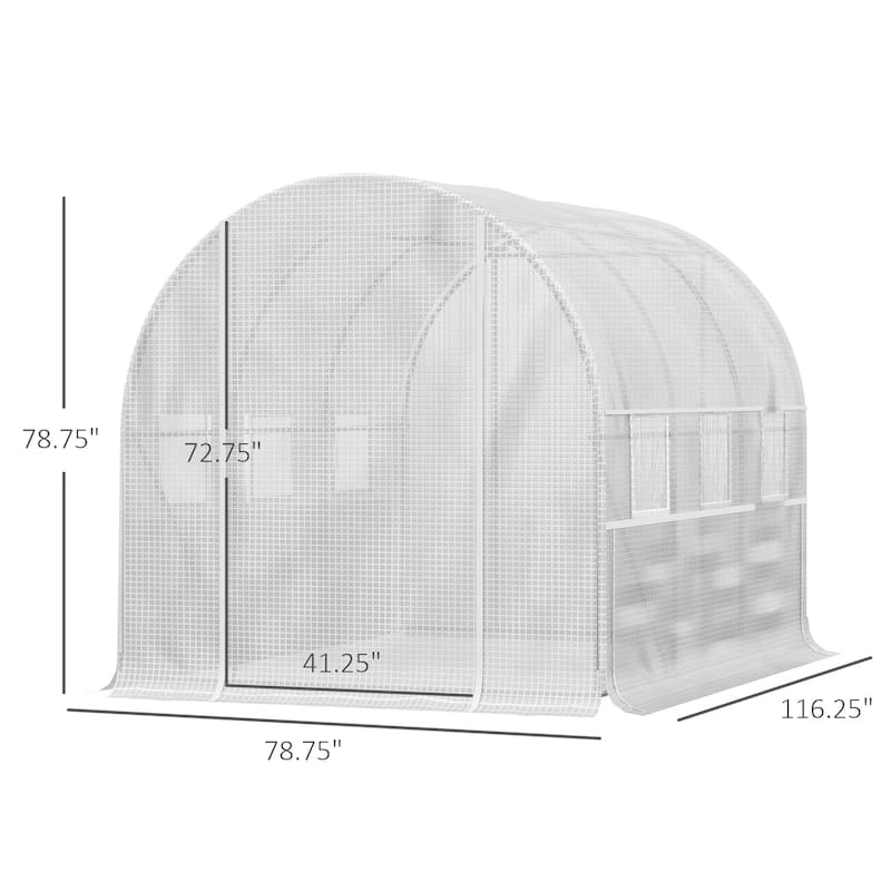 Outsunny 9.7' x 6.5' x 6.5' Walk-in Tunnel Greenhouse, Outdoor Plant Nursery with Quality PE Cover, Zipper Doors White