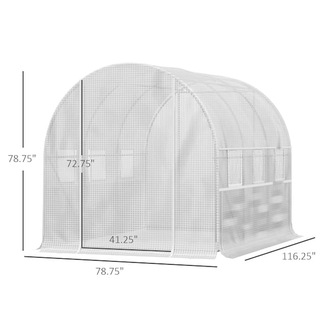 Outsunny 10' x 7' x 7' Walk-in Tunnel Greenhouse, Outdoor Plant Nursery with Quality PE Cover, Zipper Doors White