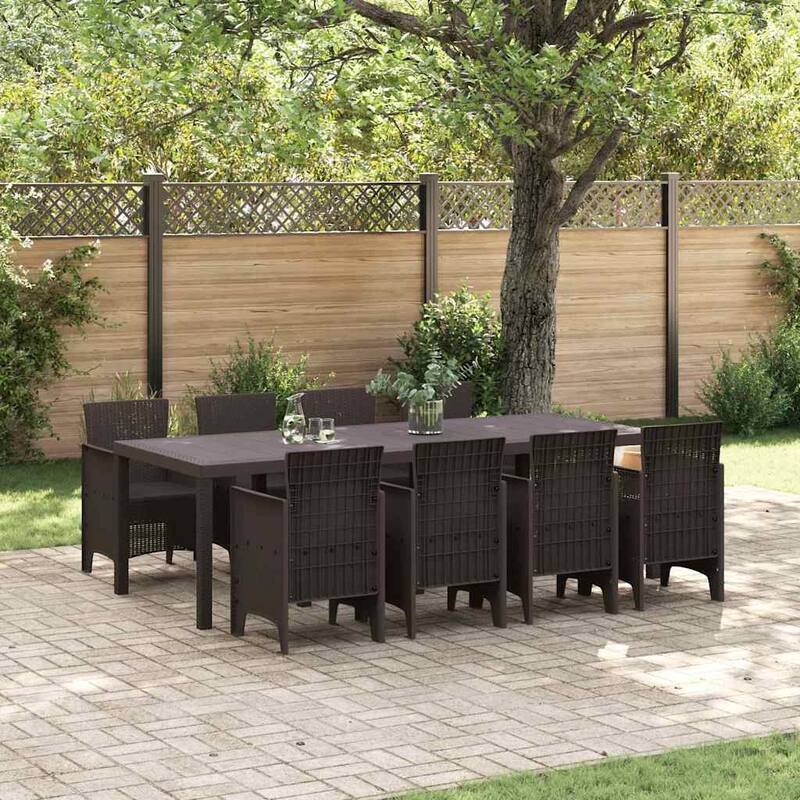 vidaXL Garden Dining Set 11 pcs Poly rattan - 39 x 98 x 29 - Brown/ without cushion set 3