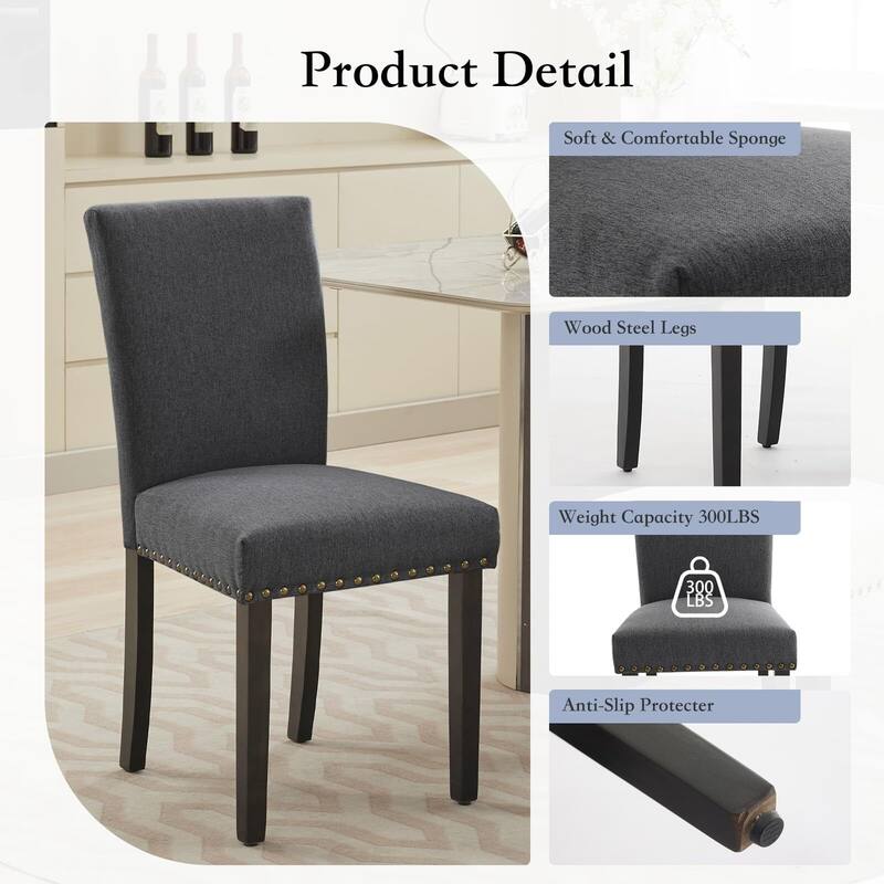 Upholstered Dining Chairs Set of 2, Fabric Parsons Dining Room Chair with Nailhead Trim and Sturdy Wood Legs