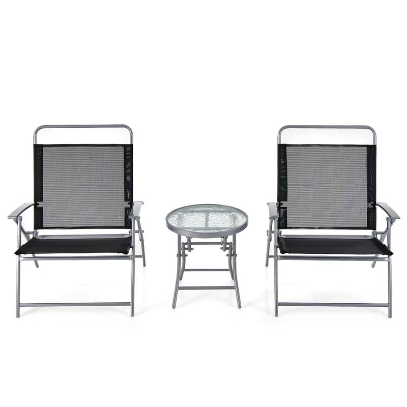 Gymax 3 Piece Patio Folding Chair Set w/ Coffee Table & Extra-Large