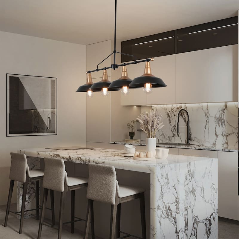 4/5-Light Industrial Linear Bowl-shaped Chandelier Lighting over Kitchen Table