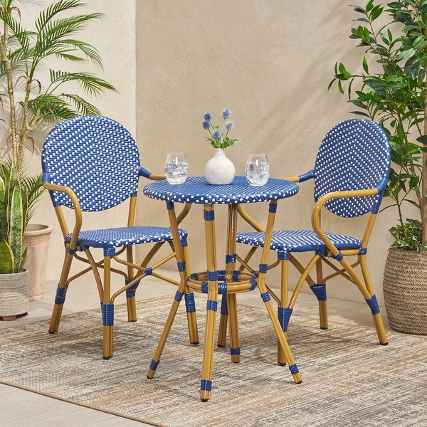 Paul Outdoor Aluminum and Wicker Outdoor French Cafe Set by