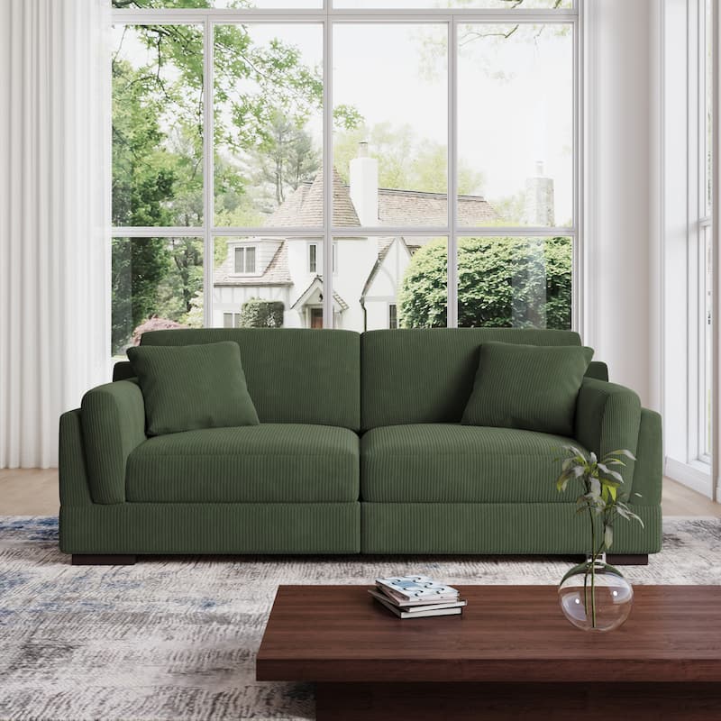 90" Oversized Modular Sectional Corduroy Sofa - Green/2 Pillows