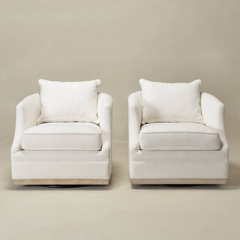 KINWELL 31" Wide Linen Fabric Upholstered Swivel Barrel Accent Chair