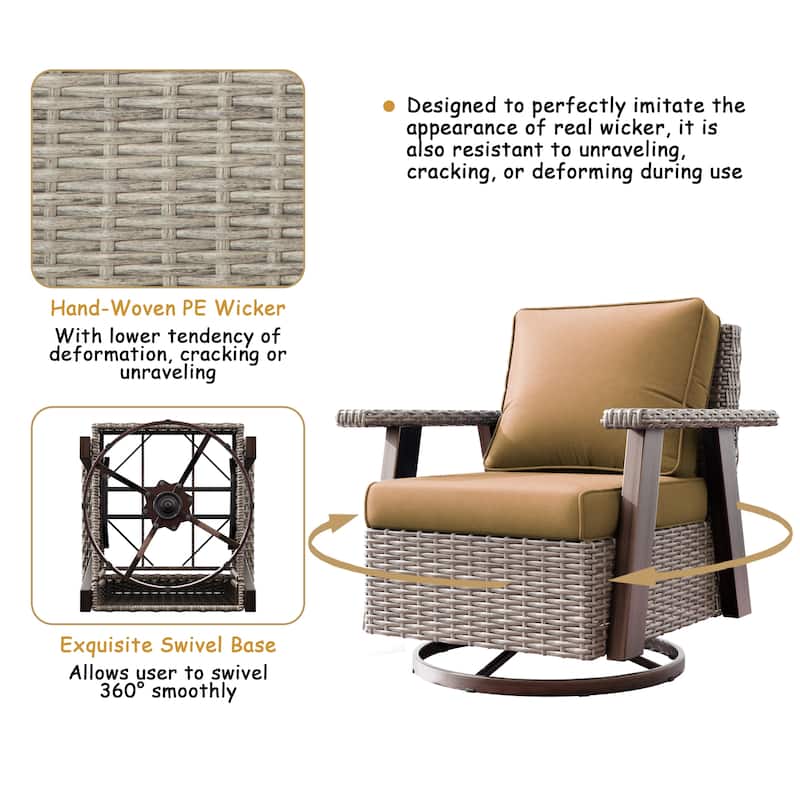 Cozywor Wicker Patio Outdoor Swivel Rocking Chair (Set of 2)