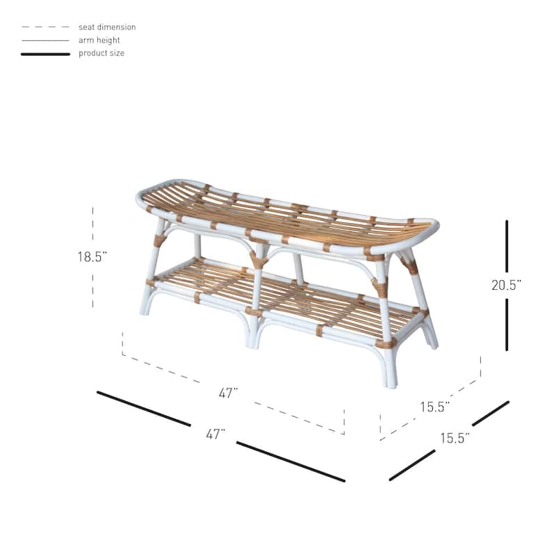 NPD Furniture Damara Rattan Bench with Shelf