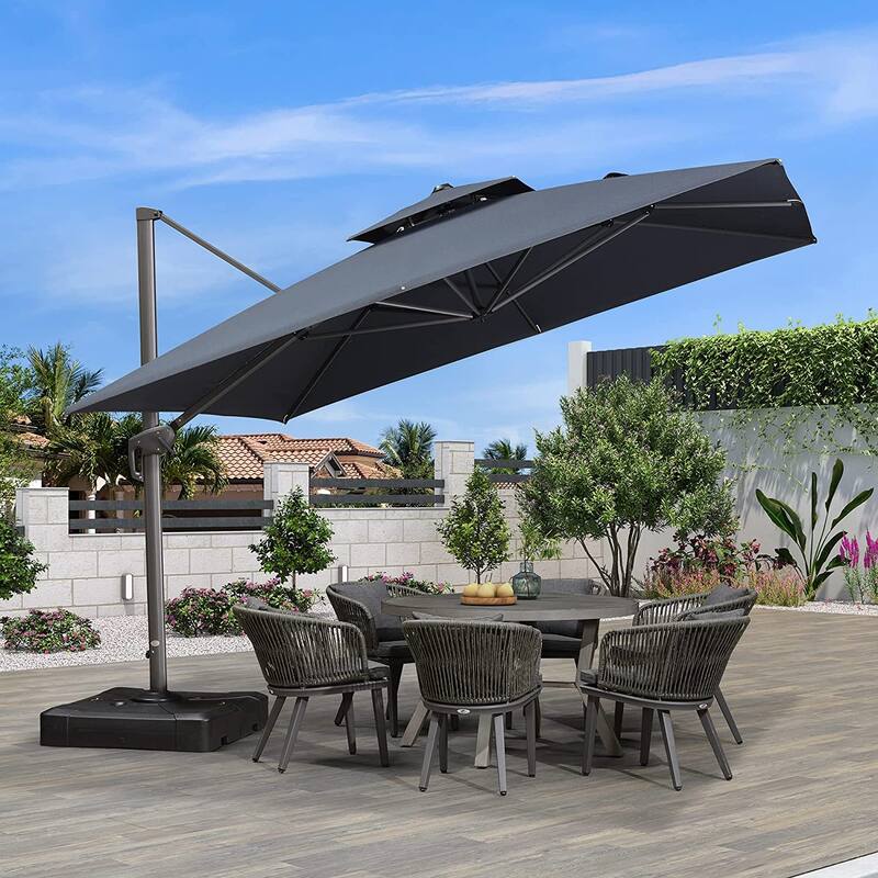 PURPLE LEAF Double Top Stylish Patio Cantilever Umbrella - 11ft-Dark Grey