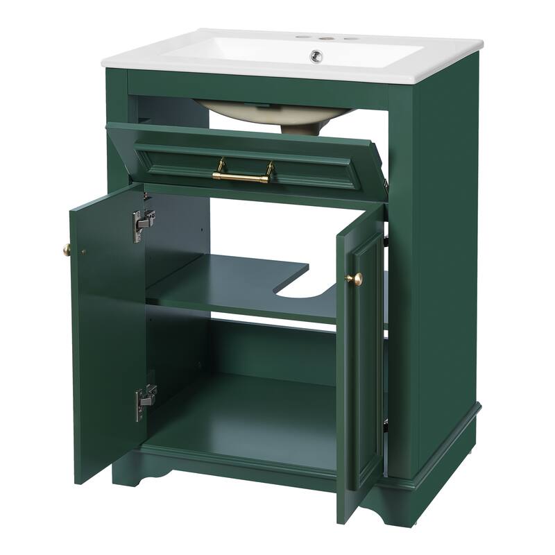 24" Bathroom Vanity with Integrated Ceramic Sink, Bathroom Cabinet with 2 Doors