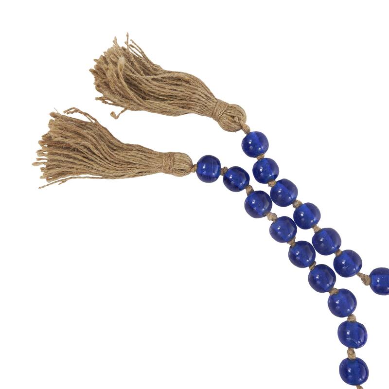 Glass Handmade Round Long Frosted Beaded Garland with Tassel with Knotted Brown Jute - Various Colors - Roche River Decor